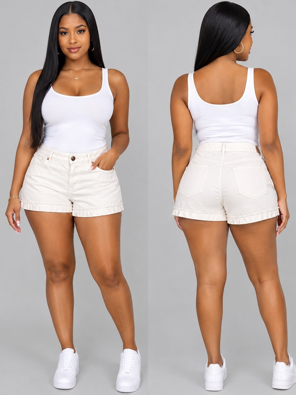 Liz Claiborne Cream Denim Mid-Rise Shorts